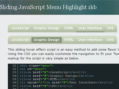 Sliding JavaScript Menu Highlight 1kb