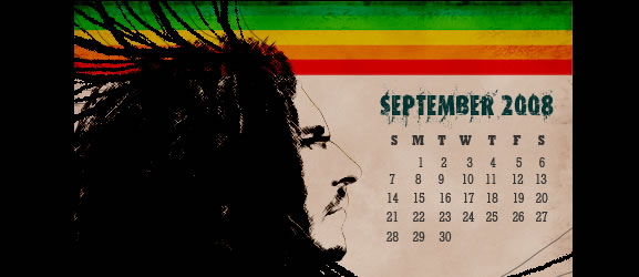 Create a September 2008 Calendar Wallpaper in Grunge Rasta Design