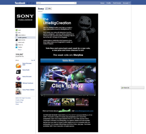 Sony Facebook Page