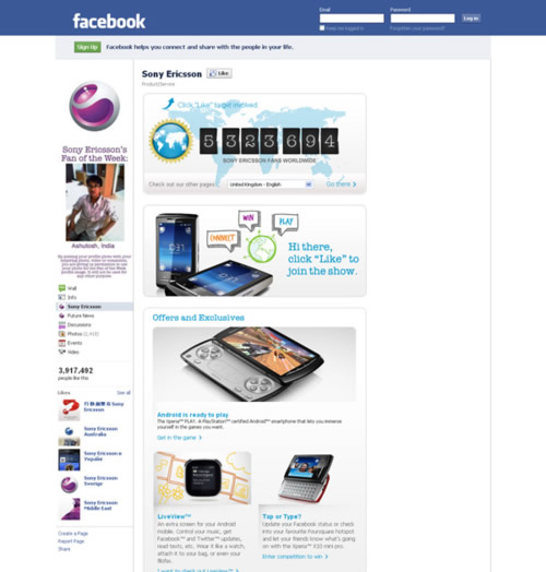 Sony Ericsson Facebook Page Sony Ericsson Facebook Page
