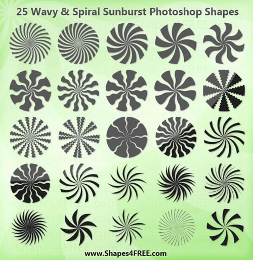 25 Wavy and Spiral Sunburst Shapes for Photoshop