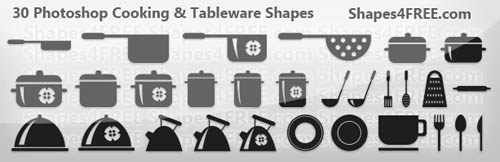 30 Cookware and Tableware Photoshop Shapes (CSH)