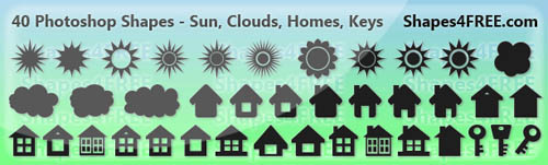 40 Free Photoshop Shapes – Sun, Clouds, Home, Keys