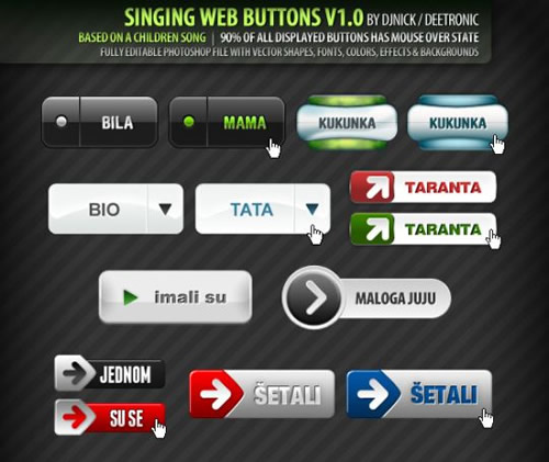 Singing Web Buttons PSD file