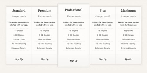 Simple Pricing Table (PSD)